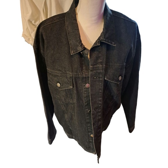 Milano Bay Size Large Black Denim Jacket with Gold Embroidery on Back - Picture 9 of 12